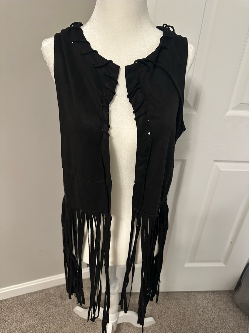 Black Fringe Open Vest